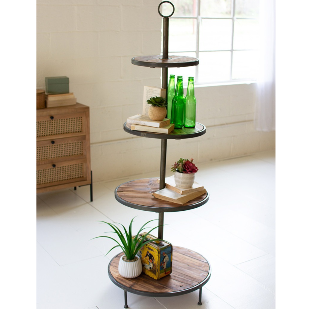 Four Tier Recycled Wood &amp; Metal Display Tower