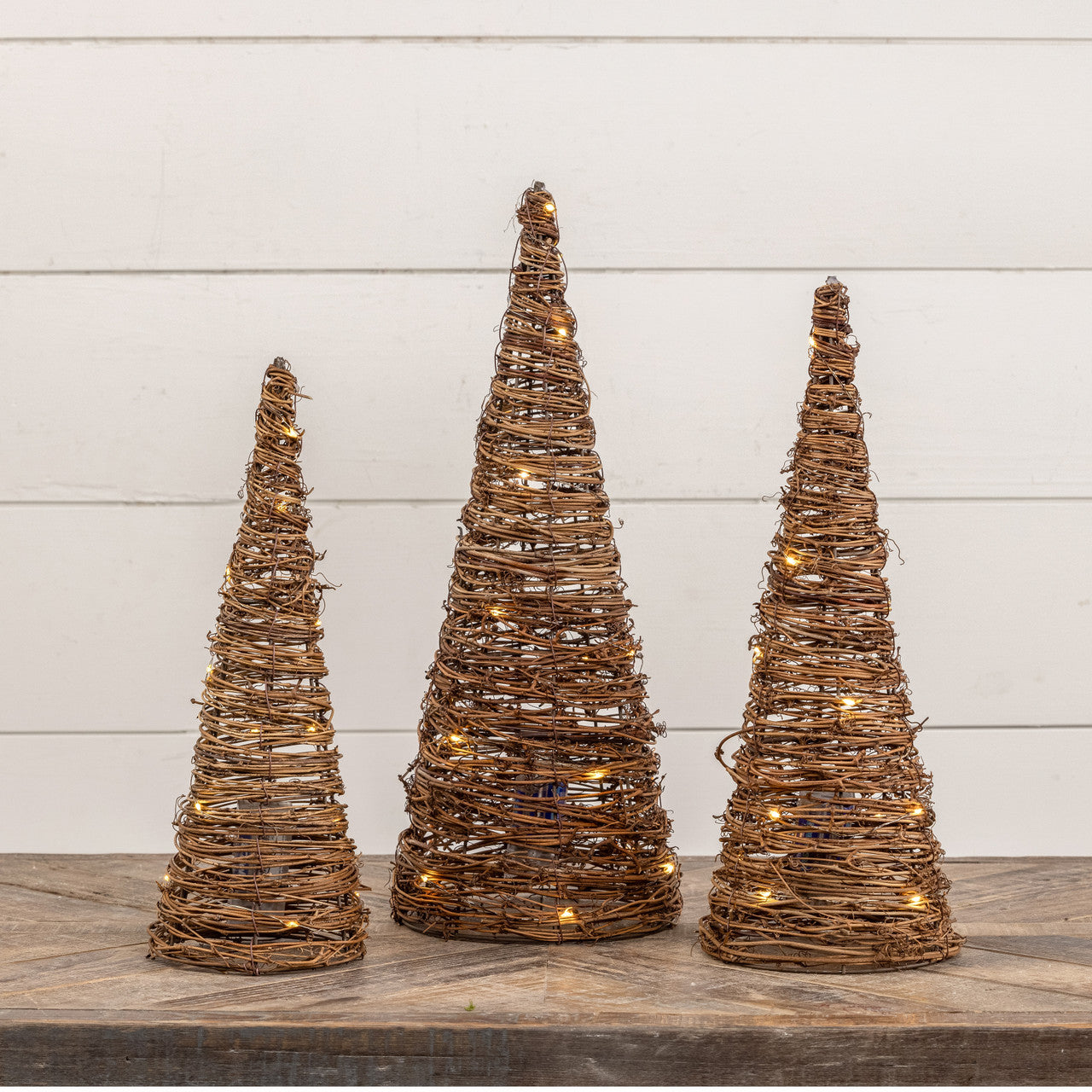 Lighted Grapevine Cone Tree Set