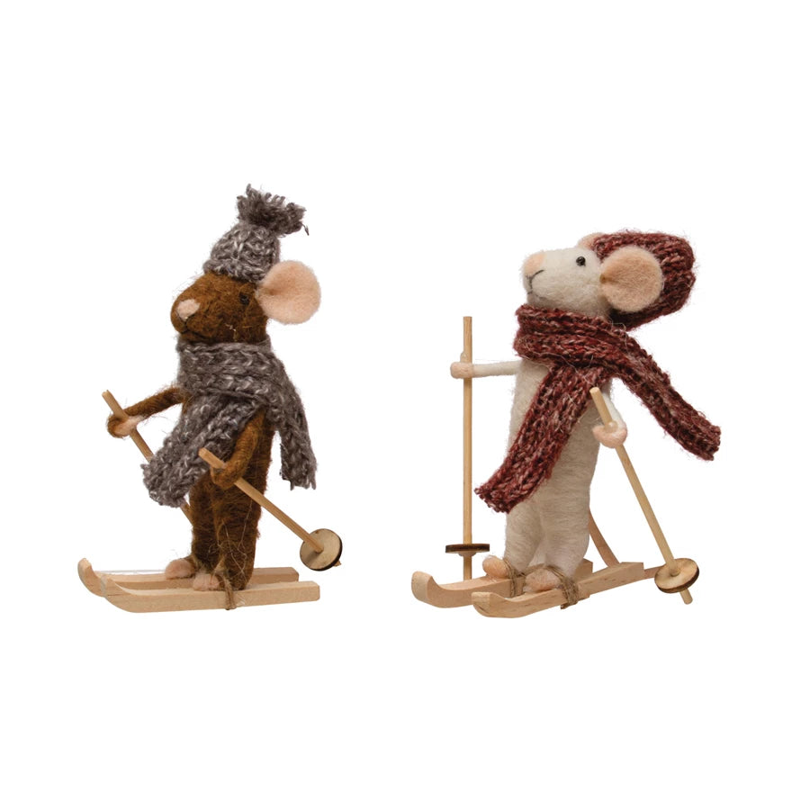 Wool Felt Skiing Mouse Ornament