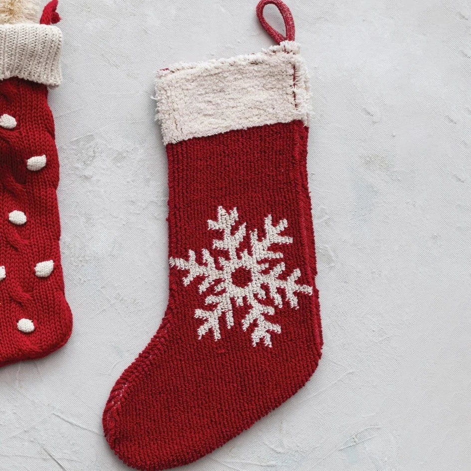 Cotton Knit Stocking With Snowflake