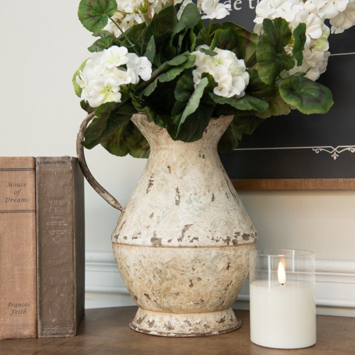 Aged Cream Metal Pitcher - A Cottage in the City