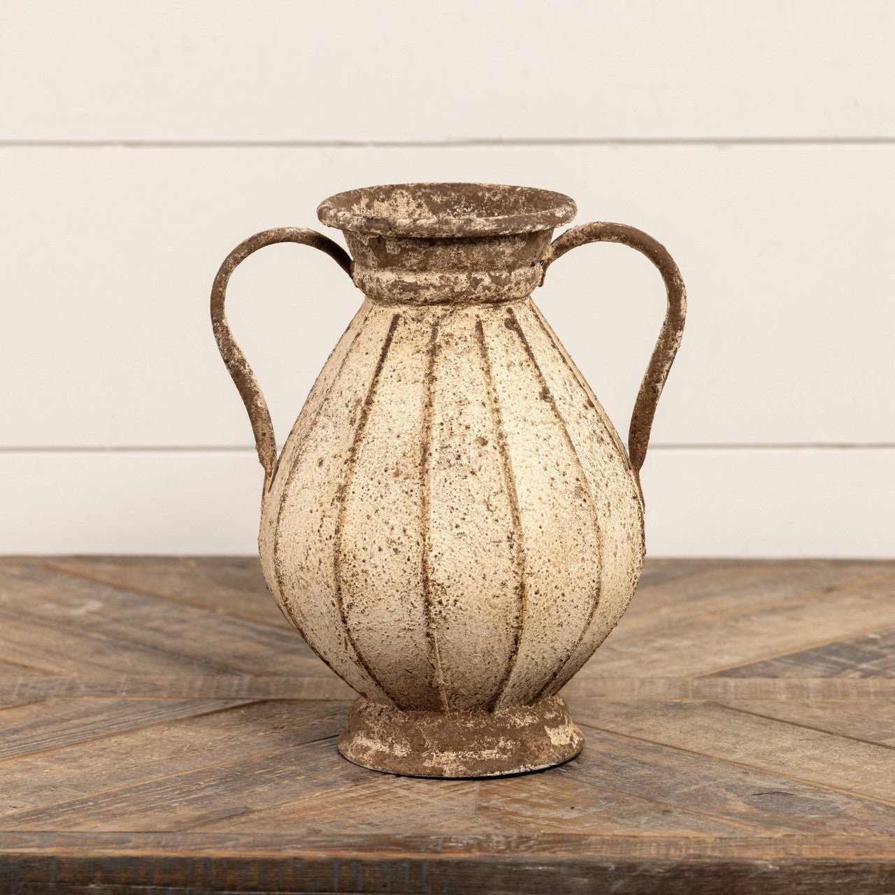 Aged White Two Handle Vase - A Cottage in the City