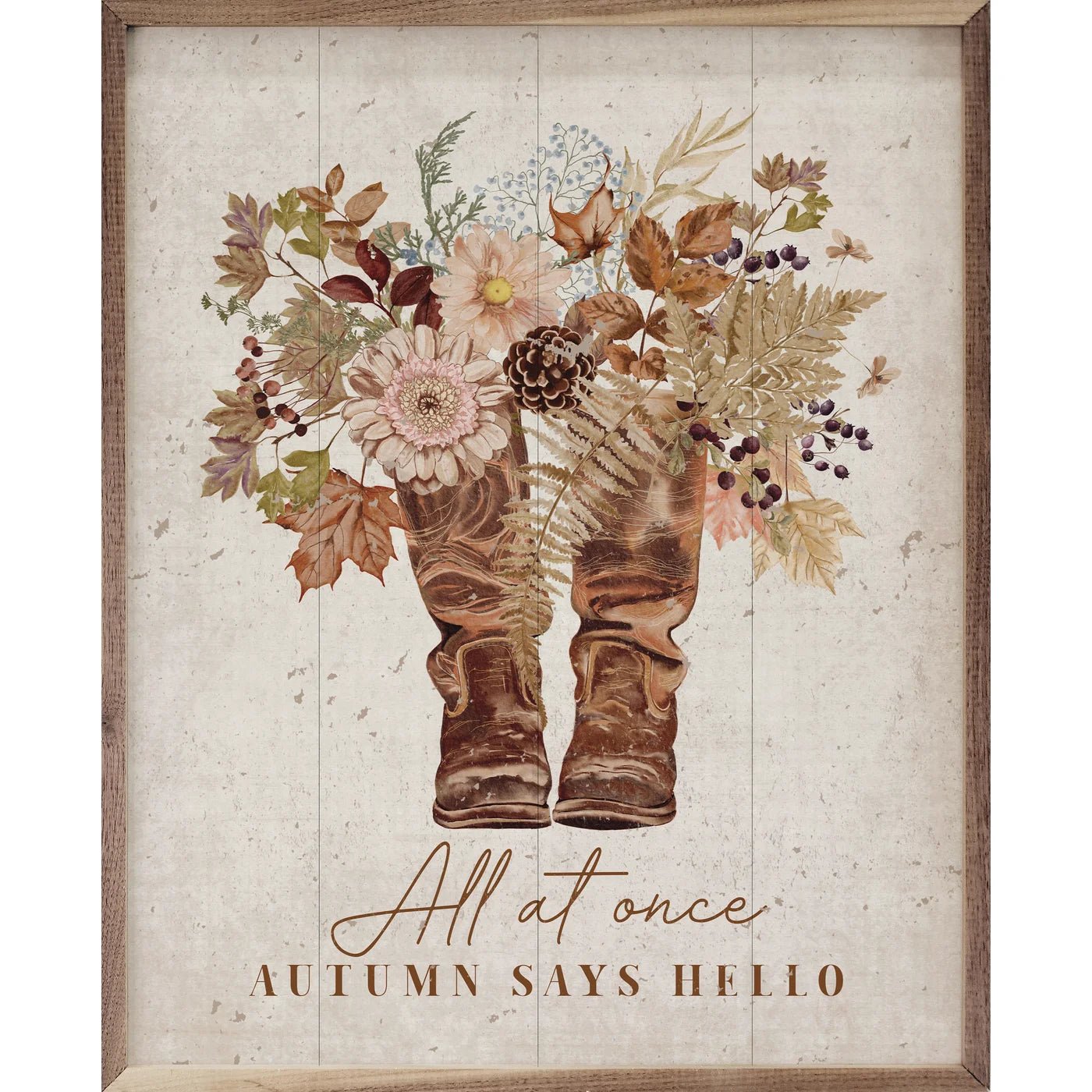 All At Once Autumn Says Hello Whitewash Wood Framed Print - A Cottage in the City