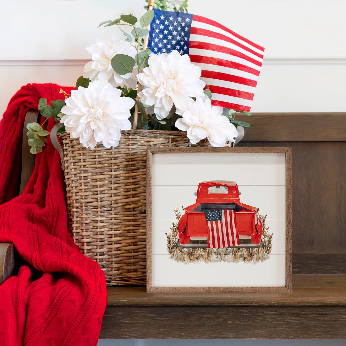 American Flag In Truck Wood Framed Print - A Cottage in the City