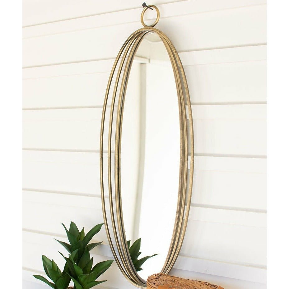 Antiqued Brass Ringed Oval Mirror - A Cottage in the City