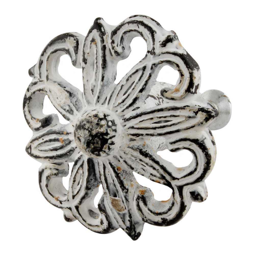 Antiqued White Floral Metal Knob - A Cottage in the City