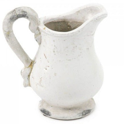 Antiqued White Ornate Stoneware Pitcher - A Cottage in the City