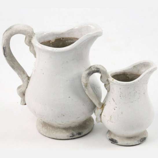 Antiqued White Ornate Stoneware Pitcher - A Cottage in the City