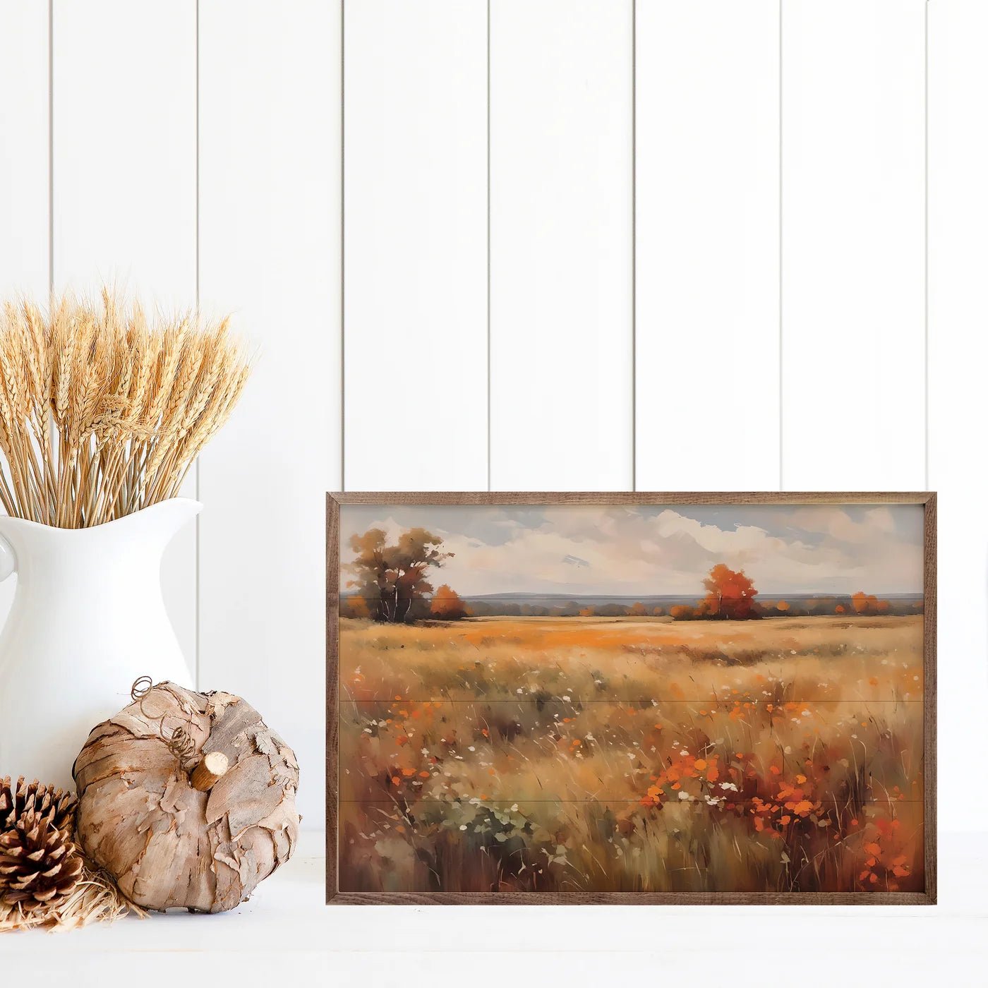 Autumn Field With Orange Wood Framed Print - A Cottage in the City