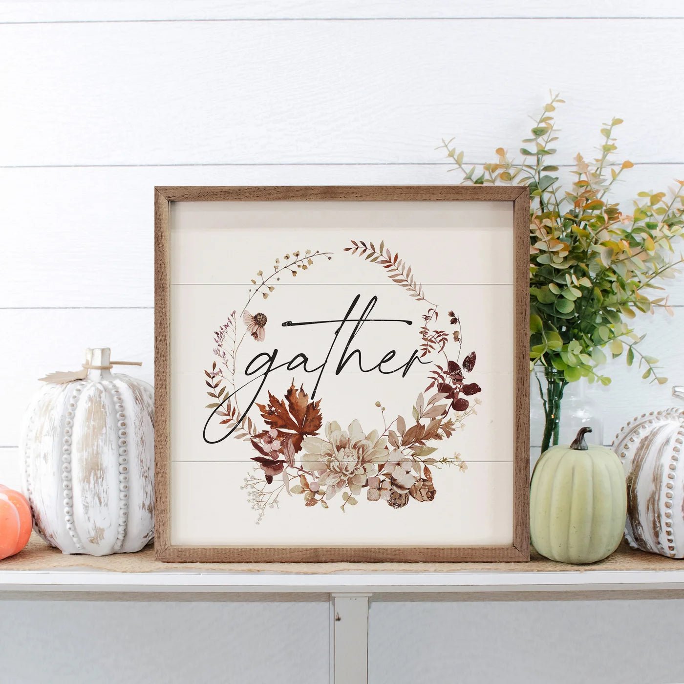 Autumn Gather Wreath Wood Framed Print - A Cottage in the City