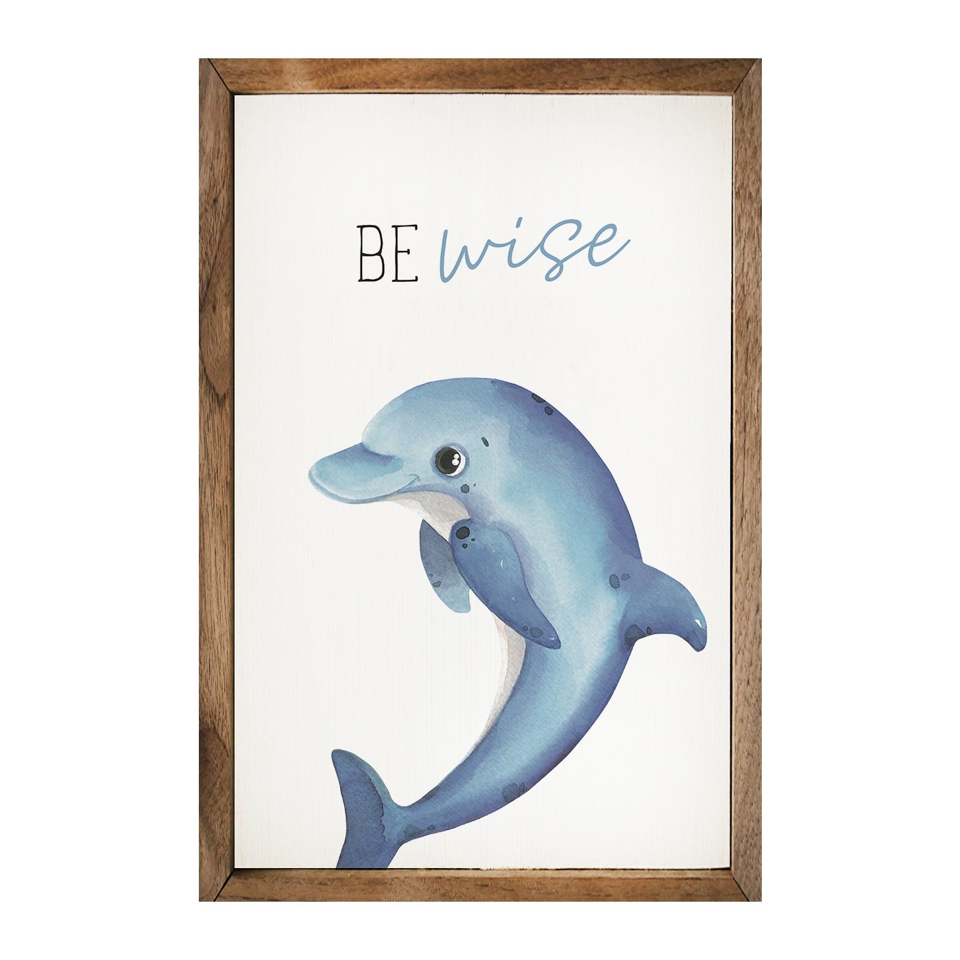 Be Wise Dolphin White Wood Framed Print - A Cottage in the City