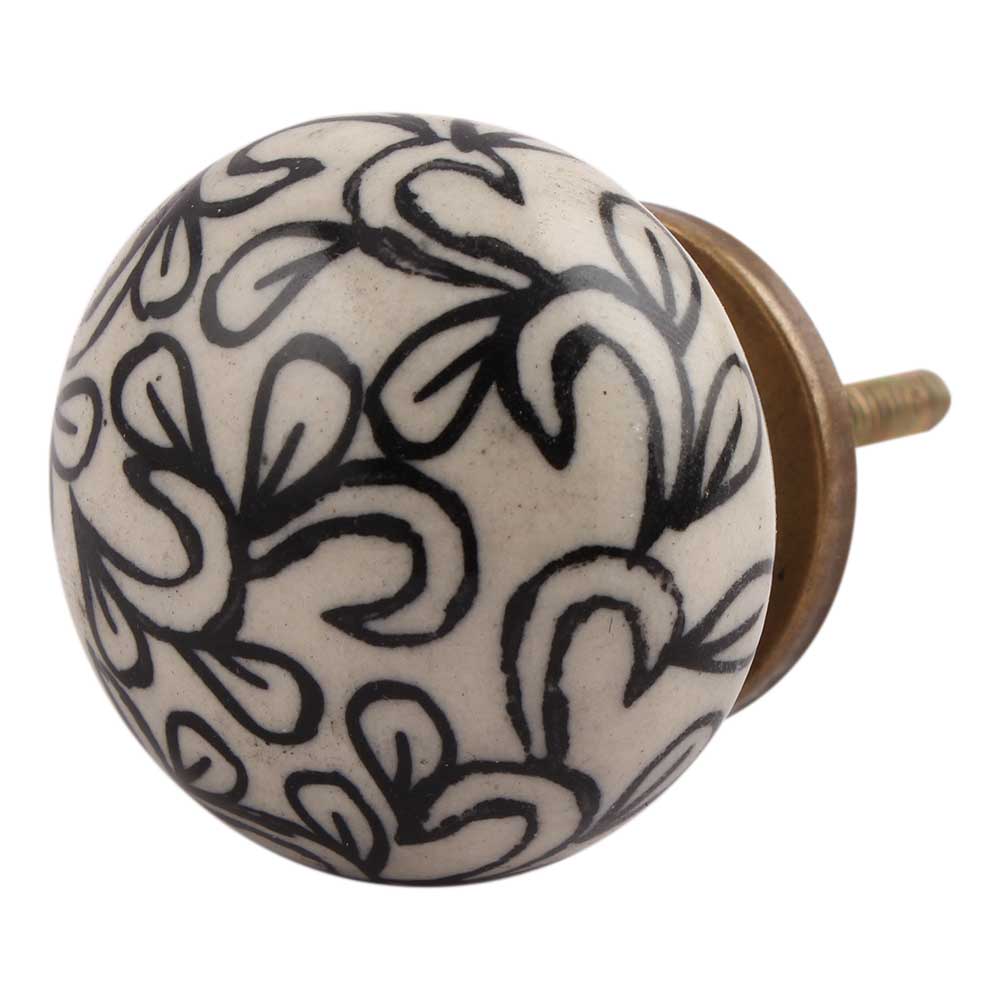 Black &amp; Cream Floral Knob - A Cottage in the City