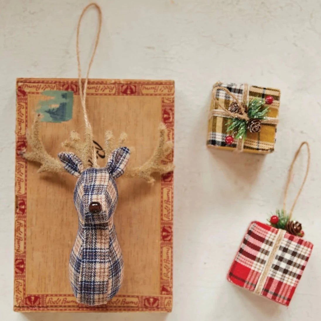 Blue Plaid Deer Bust Ornament - A Cottage in the City