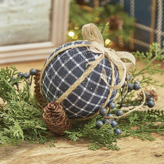 Blue &amp; White Plaid Ball Ornament - A Cottage in the City