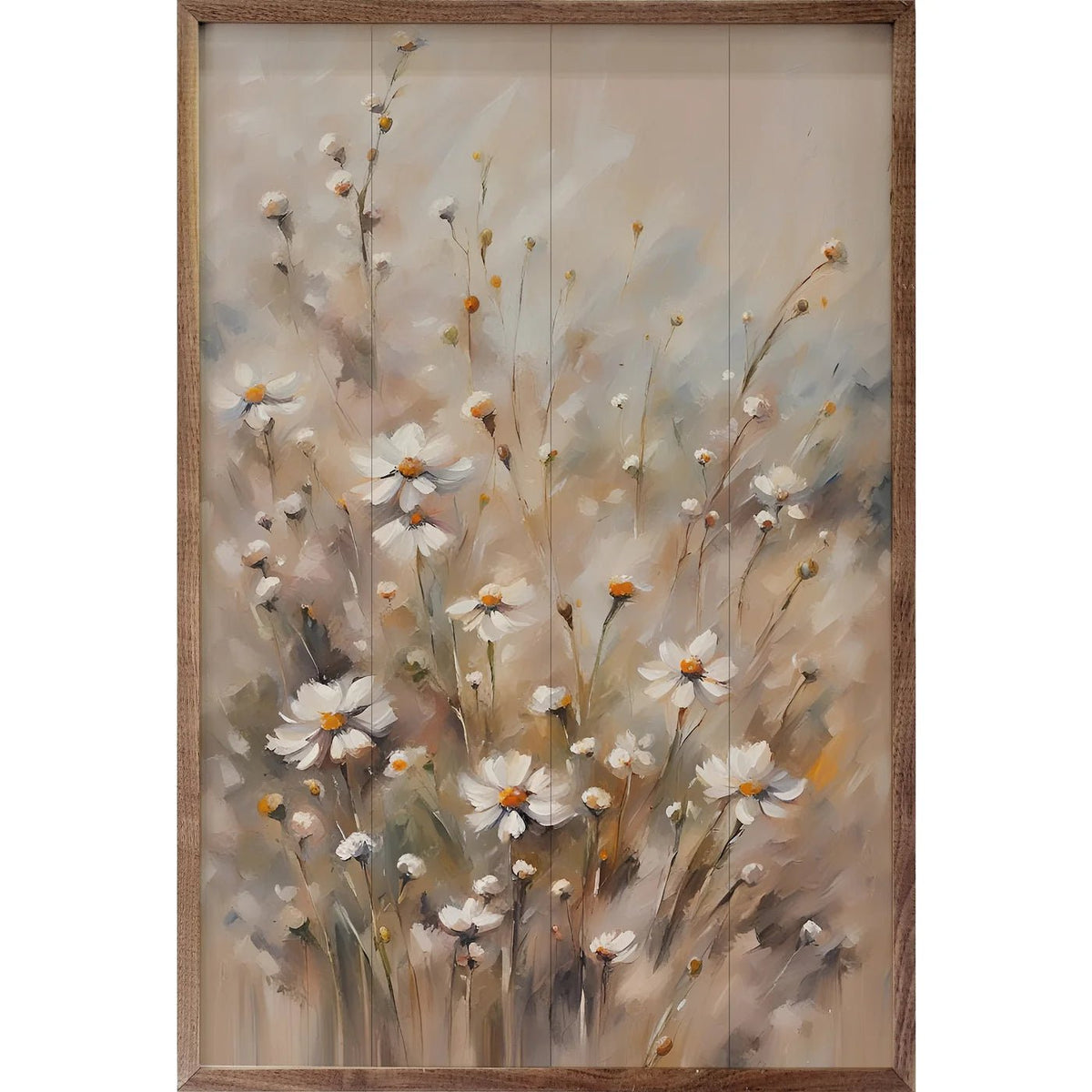 Brown And Tan Daisies Wood Framed Print - A Cottage in the City