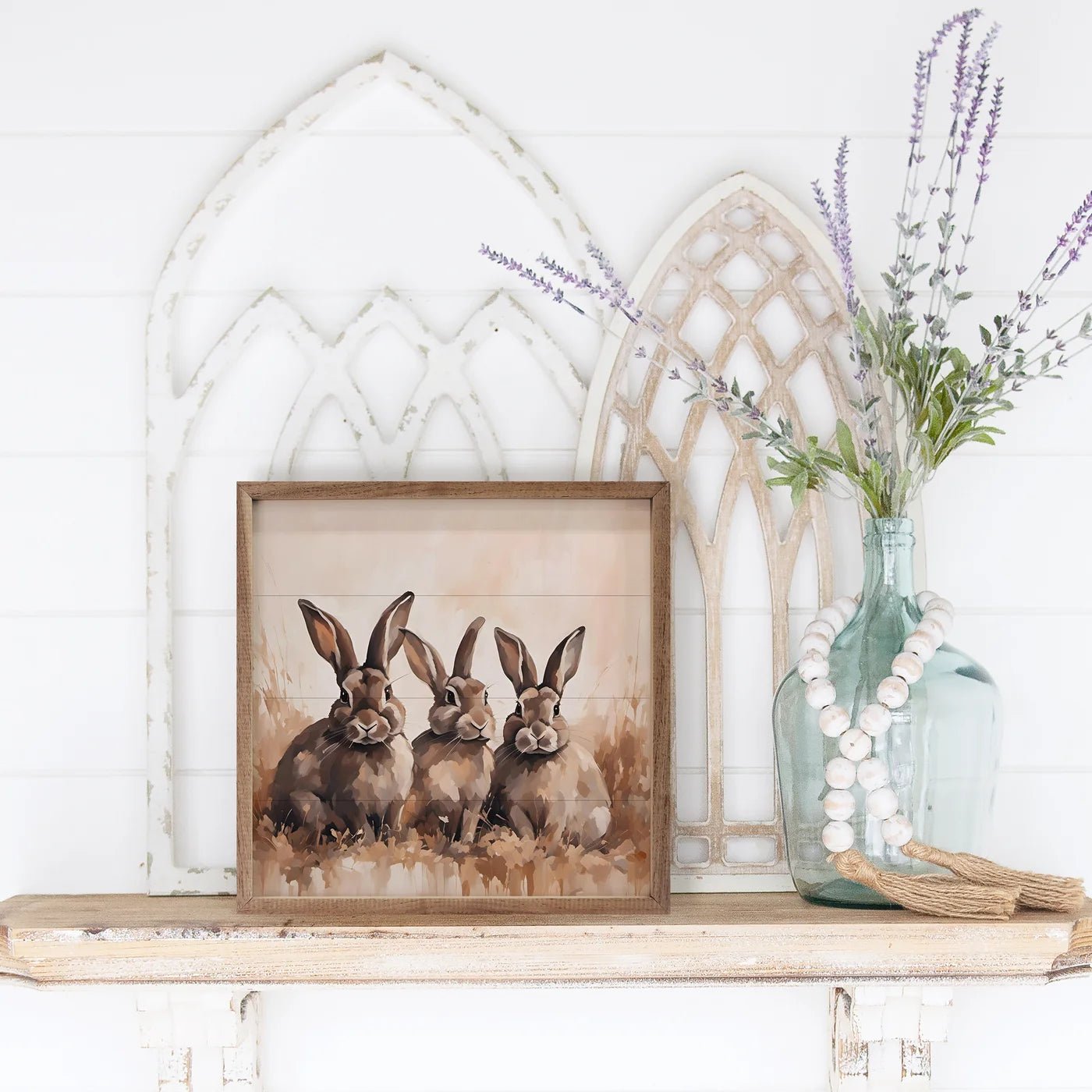 Brown Three Rabbits Wood Framed Print - A Cottage in the City