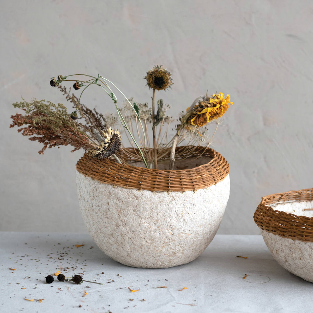 Paper Mache &amp; Wicker Bowl