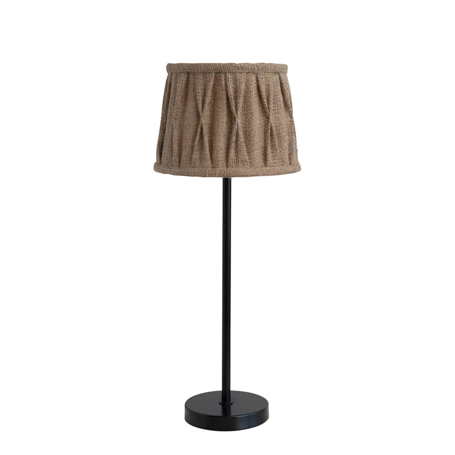 Candlestick Lamp With Pintucked Jute Shade S/2