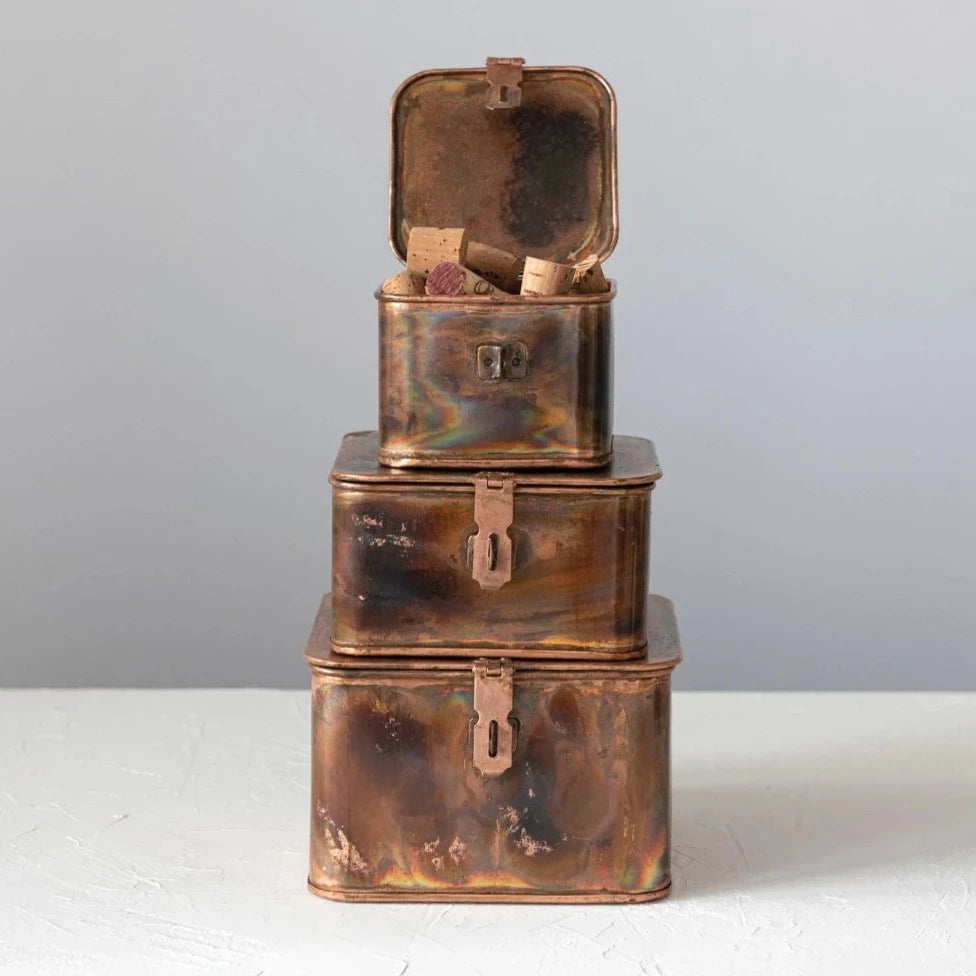 Burnt Copper Decorative Metal Box Set