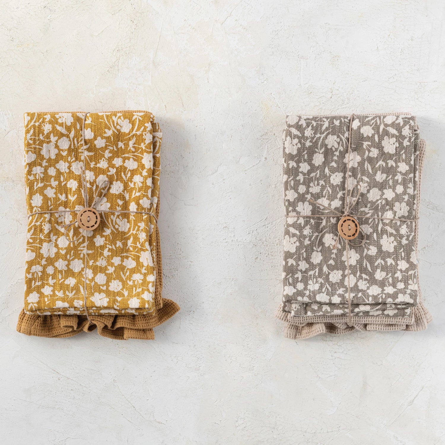 Cotton Slub Printed Waffle Tea Towel Set