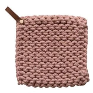 Muted Hues Crocheted Pot Holder With Leather Loop
