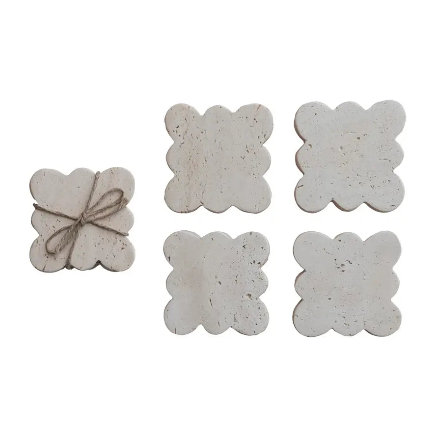 Travertine Scalloped Edge Coaster Set