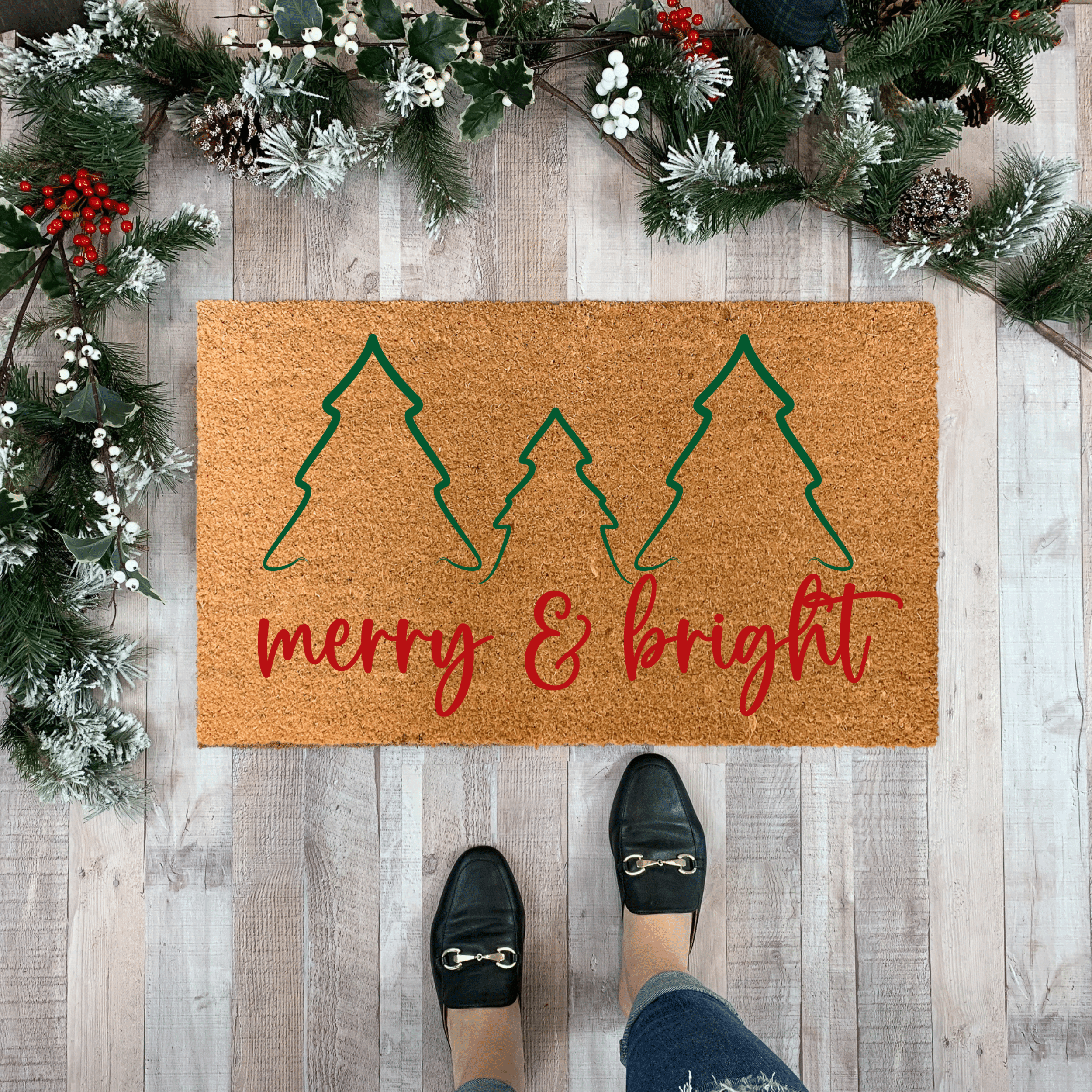 Merry & Bright Christmas Trees Doormat