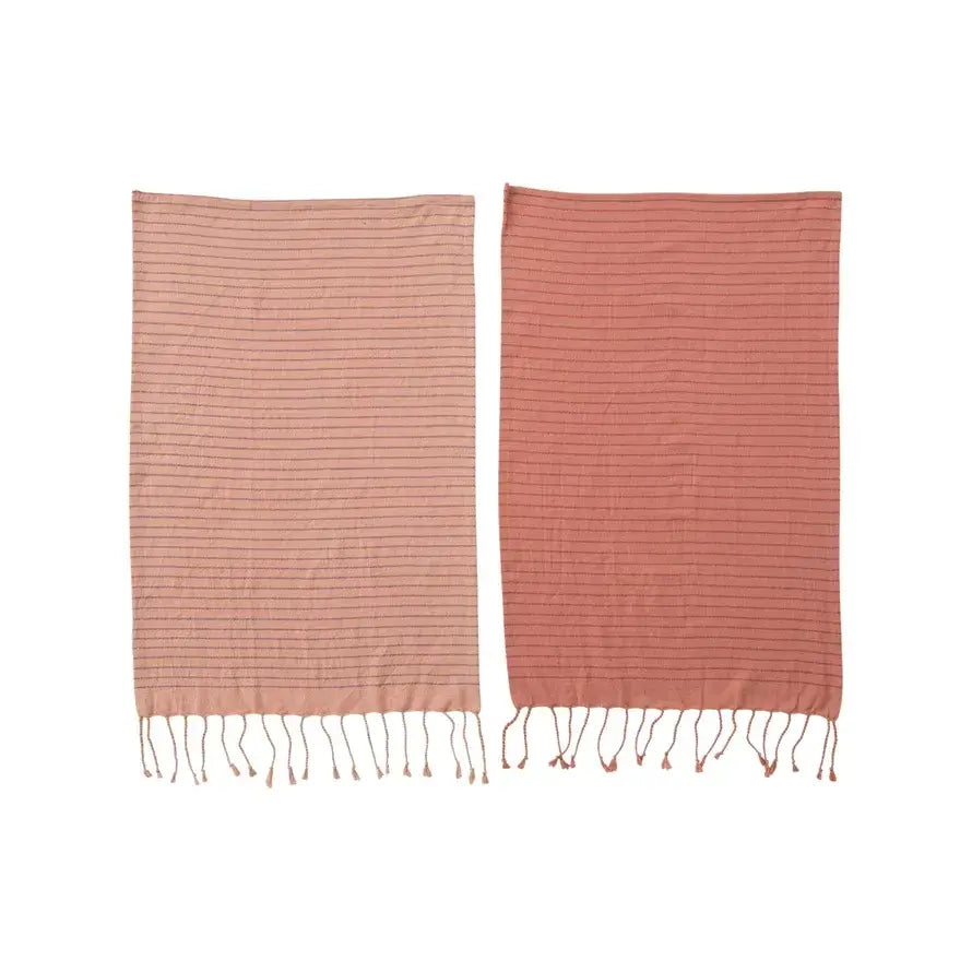 Pink Striped Turkish Cotton Tea Towel Set