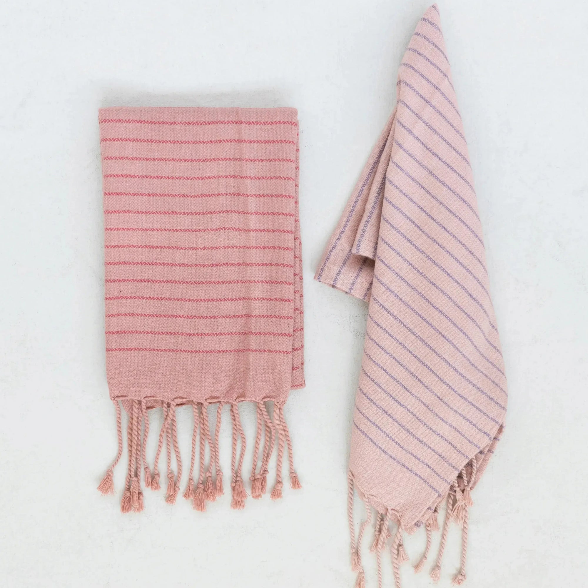 Pink Striped Turkish Cotton Tea Towel Set