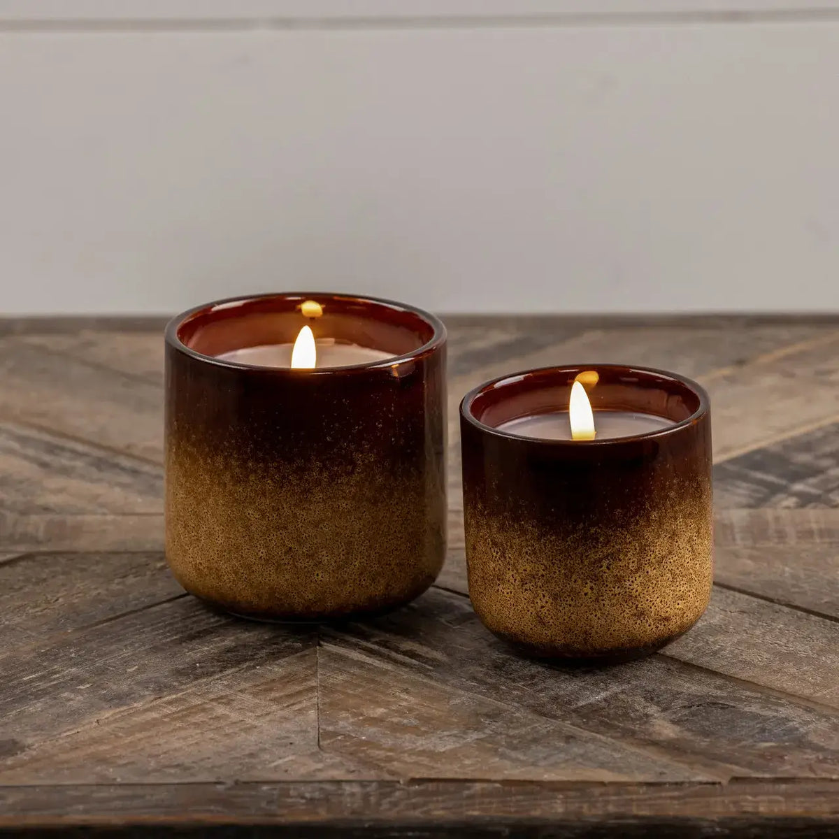 Glass 3D Flame Brown &amp; Tan Ceramic Candle