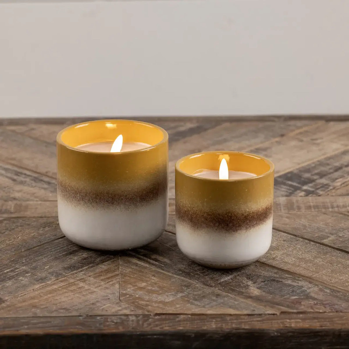 Glass 3D Flame White &amp; Yellow Ceramic Candle