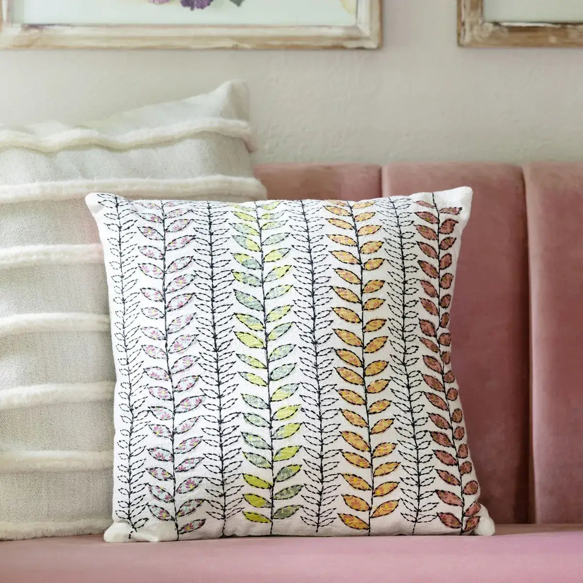 Embroidered Vine Pattern Pillow