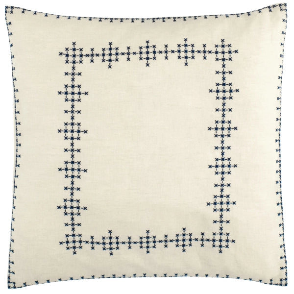 Pine Cone Hill Cross-Stitch Linen Navy Sham