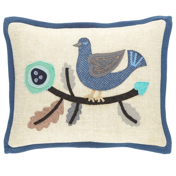 Pine Cone Hill Dawn Chorus Linen Applique Delft Decorative Pillow