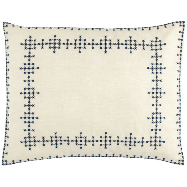 Pine Cone Hill Cross-Stitch Linen Navy Sham