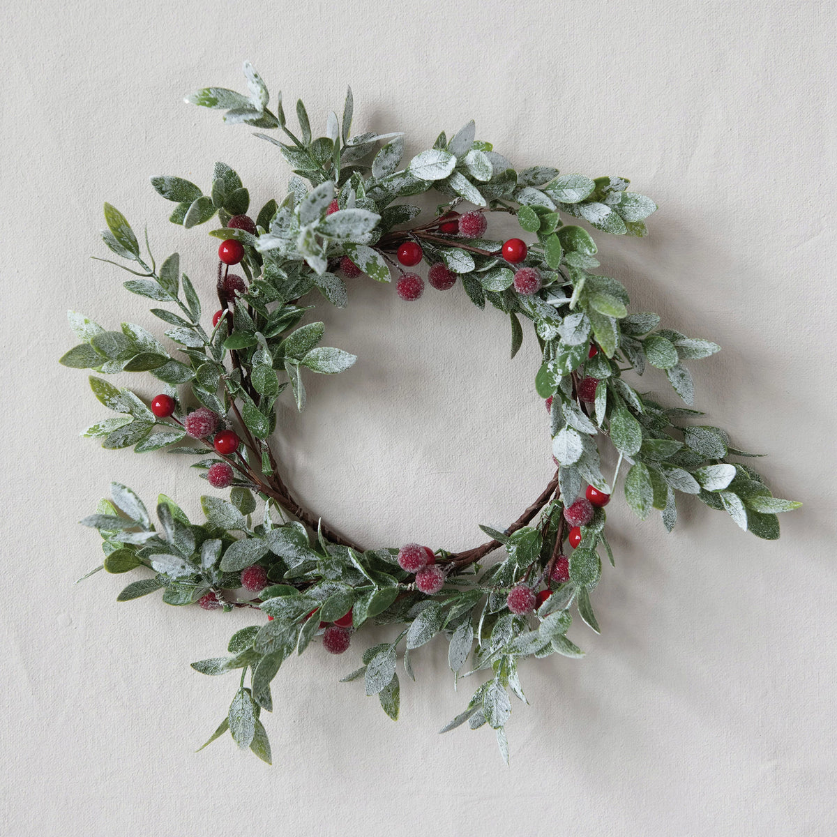 Faux Leaves and Berry Wreath with Frost Finish