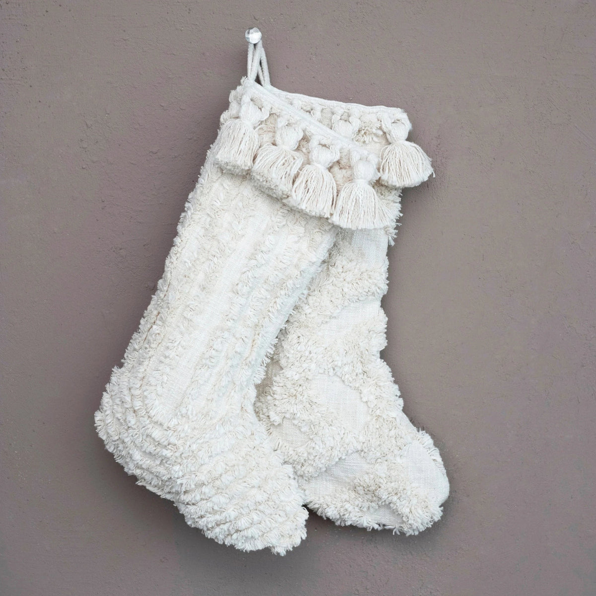 Cotton Slub Stocking With Tufting &amp; Tassels