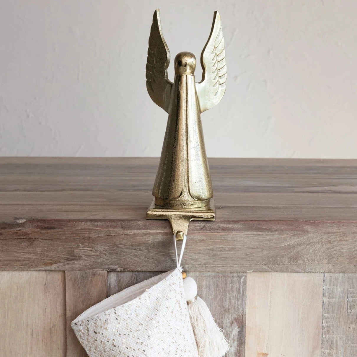 Gold Cast Aluminum Angel Stocking Holder