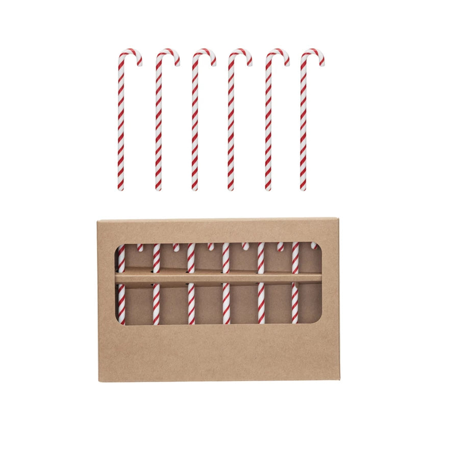 Glass Candy Cane Shaped Stir Sticks Boxed Set