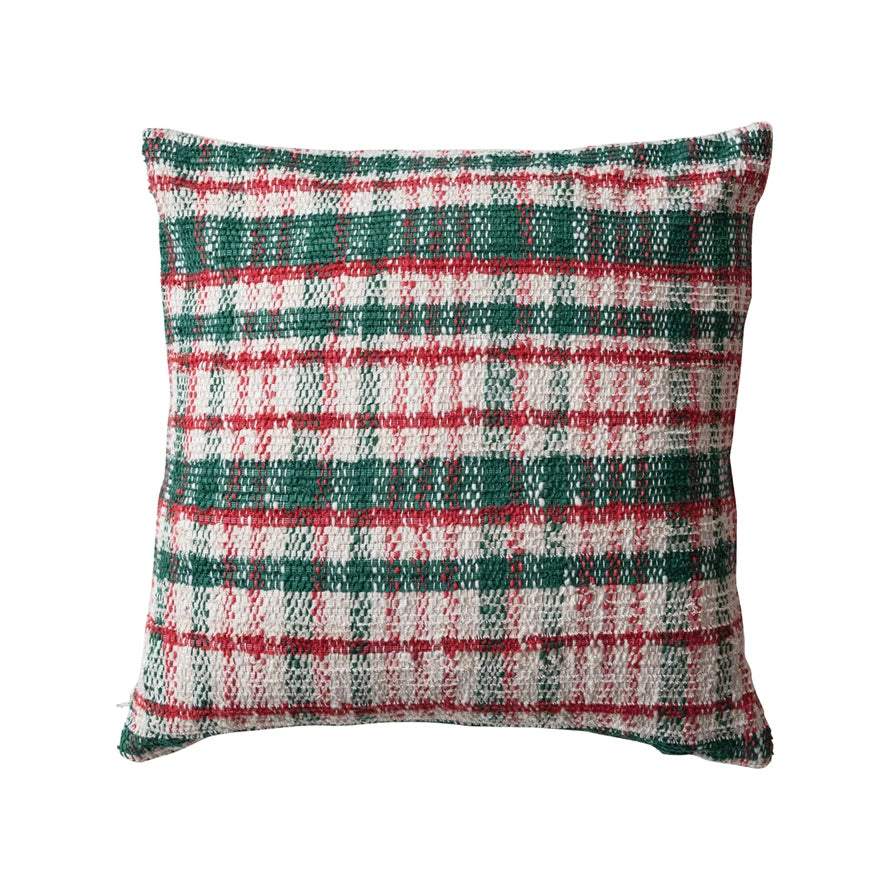 Woven Cotton Holiday Plaid Pillow