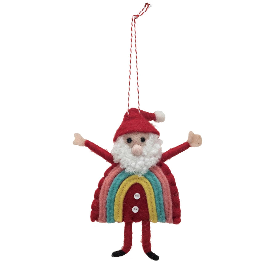 Wool Felt Rainbow Santa Ornament