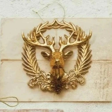 Gold Finish Wreath With Deer Ornament