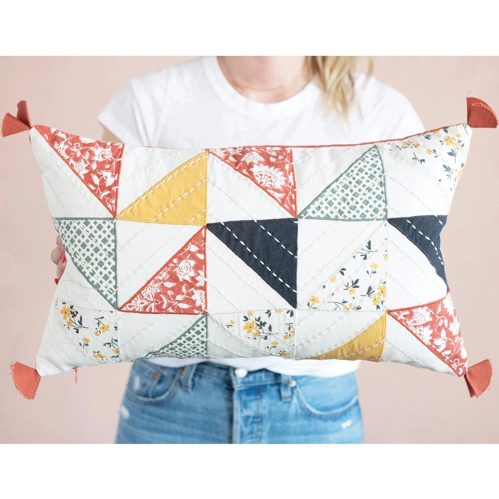 Patchwork Lumbar Pillow in Sky - Ethical Home Decor