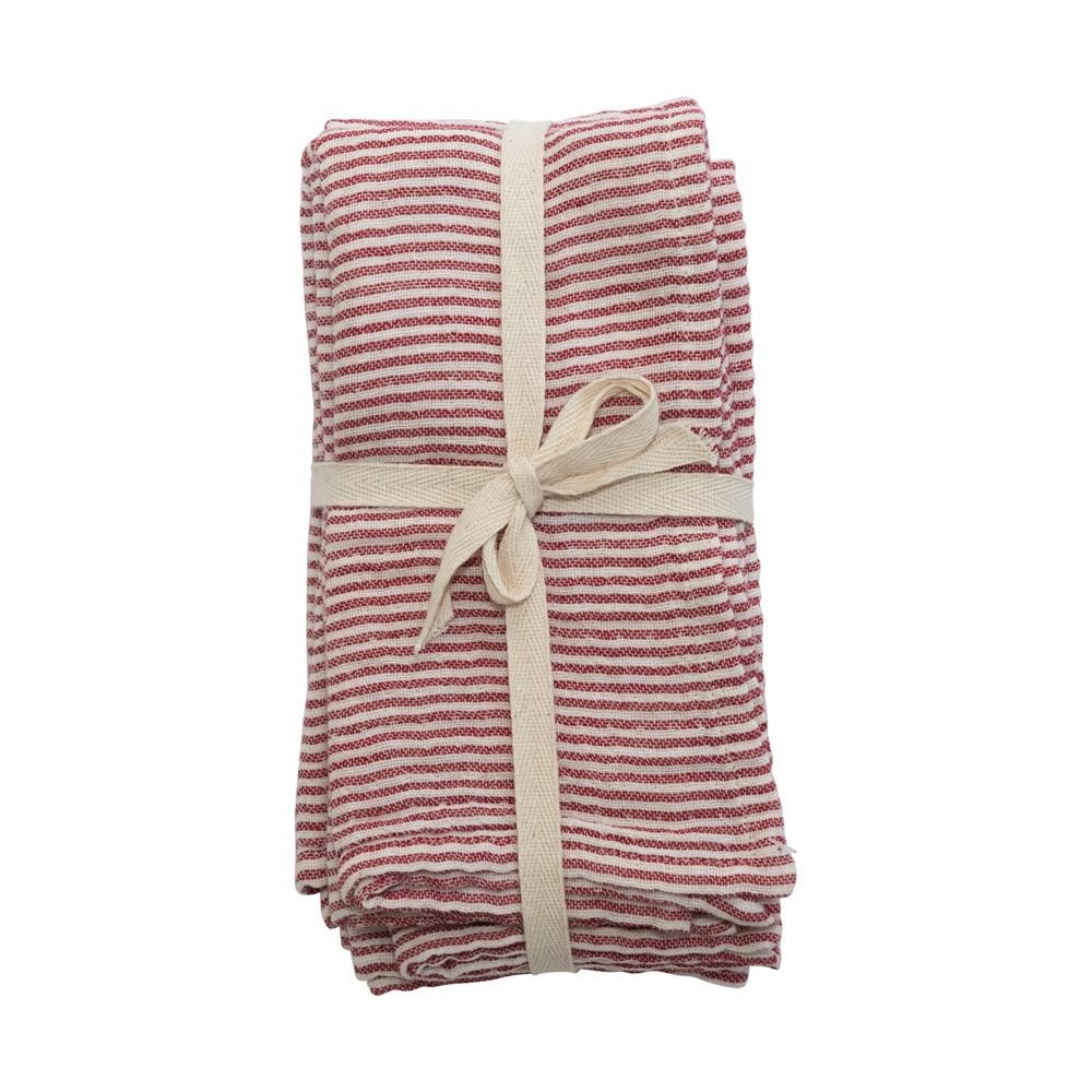 Red Ticking Stripe Napkins S/4