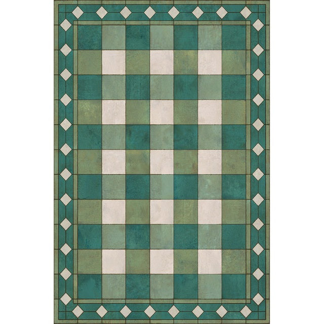 Vinyl Floor Mat, With Tiles in Green and Turquoise. Kitchen Runner
