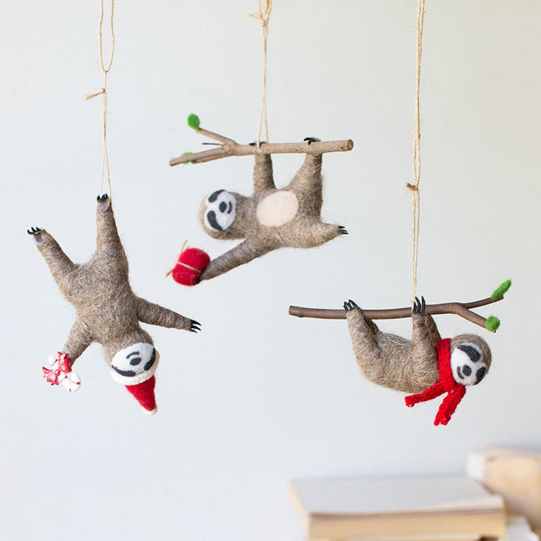 Wool Felt Christmas Sloth Ornament Set